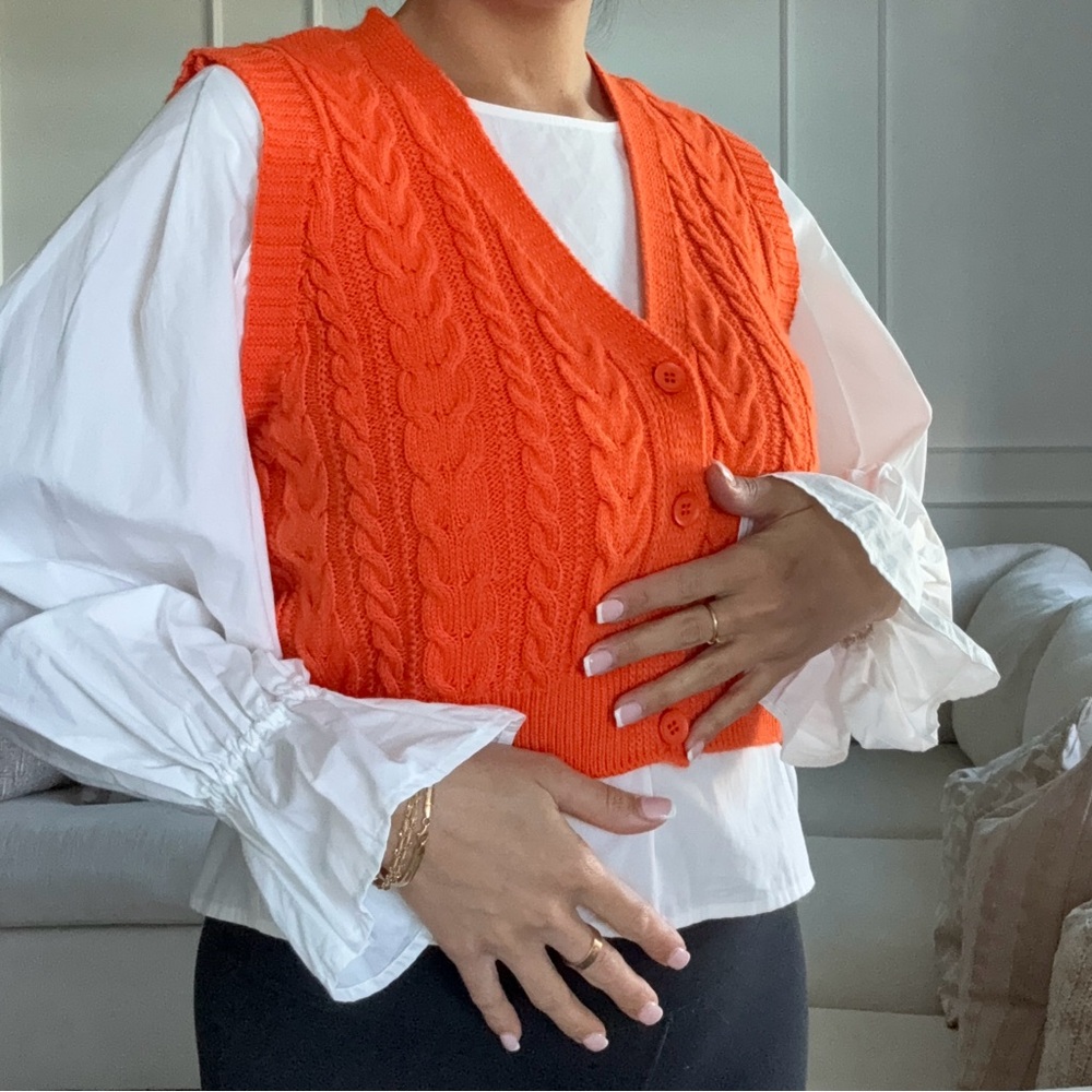 Orange Cable Knit Sweater Vest